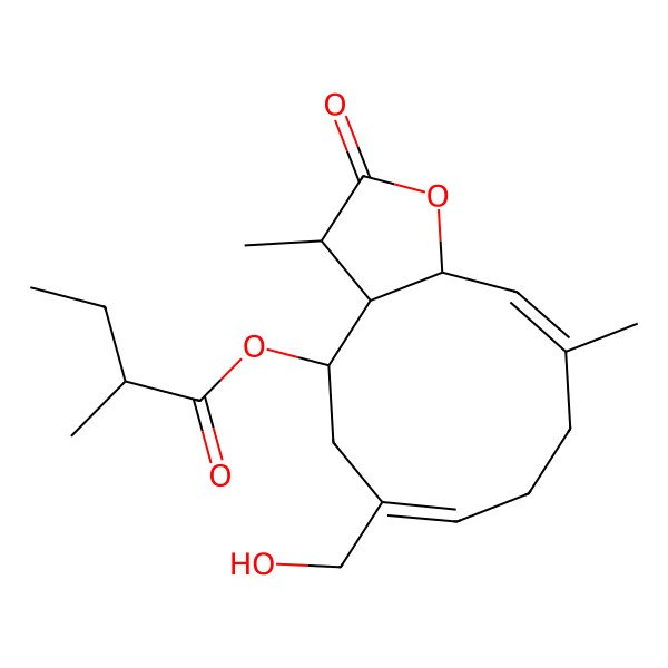 2D Structure of [(3R,3aR,4R,6Z,10E,11aS)-6-(hydroxymethyl)-3,10-dimethyl-2-oxo-3a,4,5,8,9,11a-hexahydro-3H-cyclodeca[b]furan-4-yl] (2R)-2-methylbutanoate