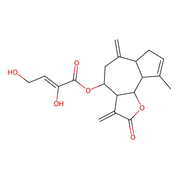 2D Structure of (9-methyl-3,6-dimethylidene-2-oxo-4,5,6a,7,9a,9b-hexahydro-3aH-azuleno[4,5-b]furan-4-yl) 2,4-dihydroxybut-2-enoate