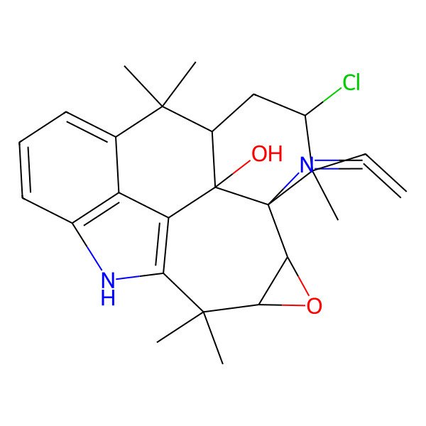 2D Structure of (1R,3R,4R,5R,6R,8S,19R)-3-chloro-4-ethenyl-4,9,9,20,20-pentamethyl-5-(methylideneamino)-7-oxa-11-azahexacyclo[14.3.1.05,19.06,8.010,18.012,17]icosa-10(18),12,14,16-tetraen-19-ol