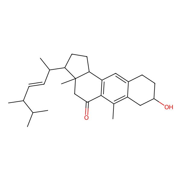 2D Structure of 3-(5,6-dimethylhept-3-en-2-yl)-8-hydroxy-3a,6-dimethyl-2,3,4,7,8,9,10,11b-octahydro-1H-cyclopenta[a]anthracen-5-one