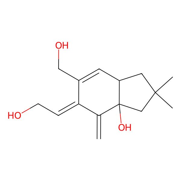 2D Structure of (3aR,5Z,7aS)-5-(2-hydroxyethylidene)-6-(hydroxymethyl)-2,2-dimethyl-4-methylidene-3,7a-dihydro-1H-inden-3a-ol