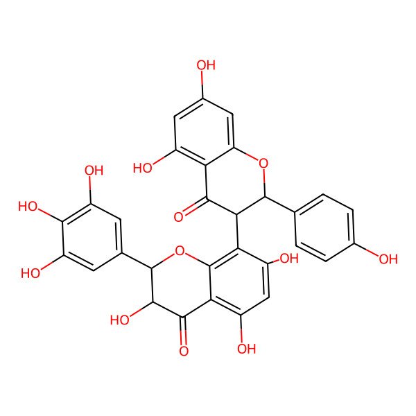2D Structure of (2R,3R)-8-[(2S,3R)-5,7-dihydroxy-2-(4-hydroxyphenyl)-4-oxo-2,3-dihydrochromen-3-yl]-3,5,7-trihydroxy-2-(3,4,5-trihydroxyphenyl)-2,3-dihydrochromen-4-one