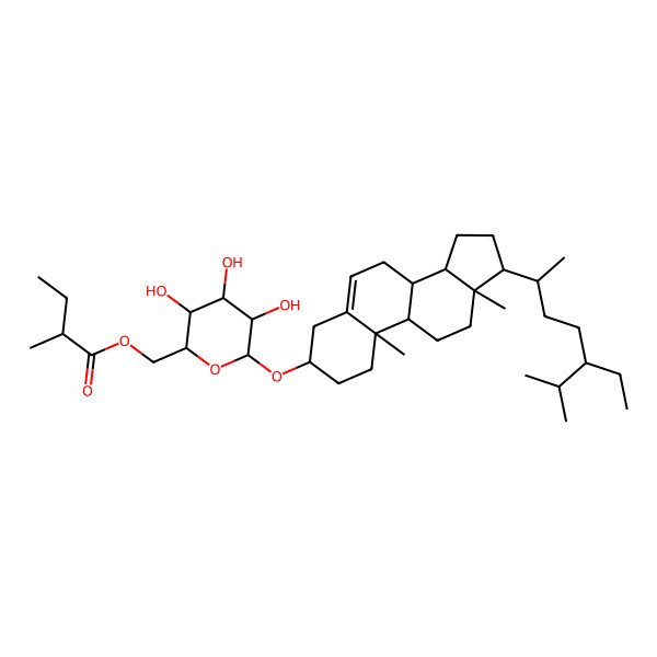 2D Structure of [(2R,3S,4S,5R,6R)-6-[[(3S,8S,9S,10R,13R,14S,17R)-17-[(2R,5R)-5-ethyl-6-methylheptan-2-yl]-10,13-dimethyl-2,3,4,7,8,9,11,12,14,15,16,17-dodecahydro-1H-cyclopenta[a]phenanthren-3-yl]oxy]-3,4,5-trihydroxyoxan-2-yl]methyl (2S)-2-methylbutanoate