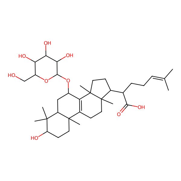2D Structure of (2R)-2-[(3S,5S,7S,10S,13R,14R,17R)-3-hydroxy-4,4,10,13,14-pentamethyl-7-[(2R,3R,4S,5S,6R)-3,4,5-trihydroxy-6-(hydroxymethyl)oxan-2-yl]oxy-2,3,5,6,7,11,12,15,16,17-decahydro-1H-cyclopenta[a]phenanthren-17-yl]-6-methylhept-5-enoic acid