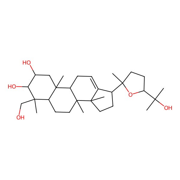 2D Structure of (2R,3R,4S,5R,8R,9R,10R,14S,17S)-4-(hydroxymethyl)-17-[(2S,5R)-5-(2-hydroxypropan-2-yl)-2-methyloxolan-2-yl]-4,8,10,14-tetramethyl-2,3,5,6,7,9,11,15,16,17-decahydro-1H-cyclopenta[a]phenanthrene-2,3-diol