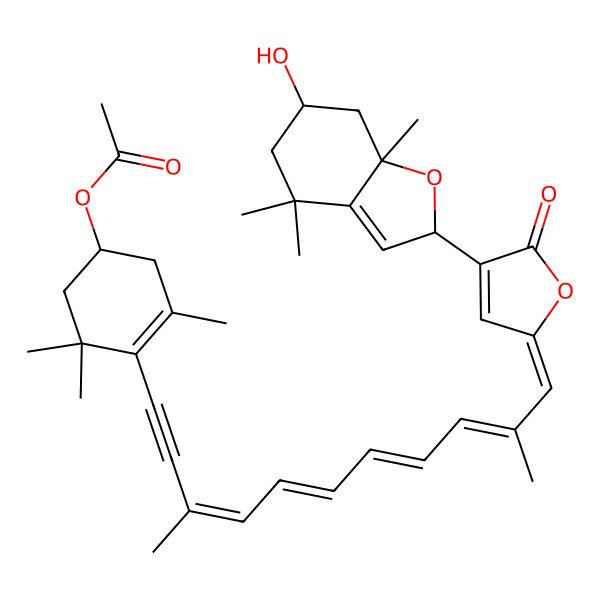 2D Structure of [(1R)-4-[(3E,5E,7E,9E,11Z)-11-[4-[(2R,6S,7aR)-6-hydroxy-4,4,7a-trimethyl-2,5,6,7-tetrahydro-1-benzofuran-2-yl]-5-oxofuran-2-ylidene]-3,10-dimethylundeca-3,5,7,9-tetraen-1-ynyl]-3,5,5-trimethylcyclohex-3-en-1-yl] acetate