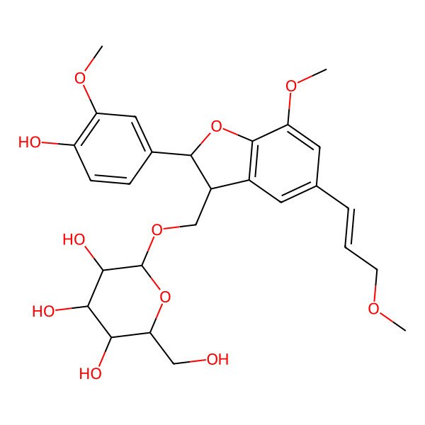 2D Structure of (2R,3R,4S,5S,6R)-2-[[(2S,3R)-2-(4-hydroxy-3-methoxyphenyl)-7-methoxy-5-[(E)-3-methoxyprop-1-enyl]-2,3-dihydro-1-benzofuran-3-yl]methoxy]-6-(hydroxymethyl)oxane-3,4,5-triol