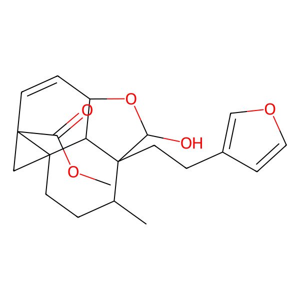 2D Structure of methyl (1R,4S,5S,6S,8R,11R,13R)-5-[2-(furan-3-yl)ethyl]-6-hydroxy-4-methyl-7-oxatetracyclo[6.4.1.01,11.05,13]tridec-9-ene-11-carboxylate