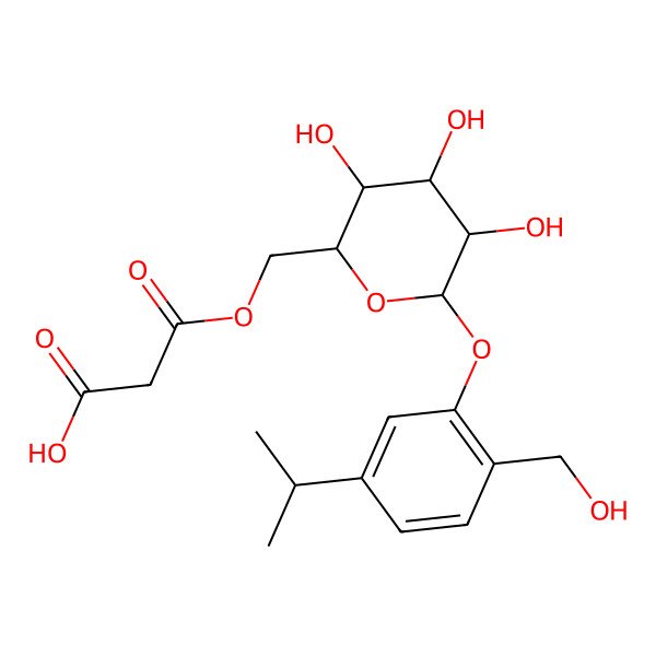 2D Structure of 3-oxo-3-[[(2R,3S,4S,5R,6S)-3,4,5-trihydroxy-6-[2-(hydroxymethyl)-5-propan-2-ylphenoxy]oxan-2-yl]methoxy]propanoic acid