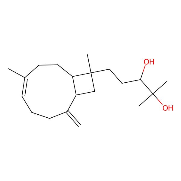 2D Structure of (3S)-5-[(1R,5E,9S,10S)-6,10-dimethyl-2-methylidene-10-bicyclo[7.2.0]undec-5-enyl]-2-methylpentane-2,3-diol