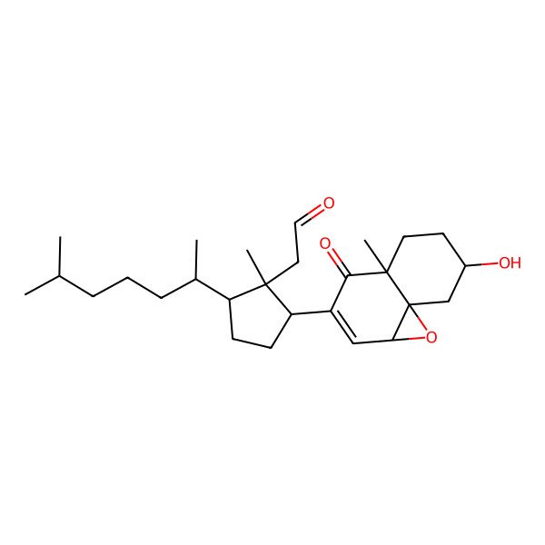 2D Structure of 2-[2-(7-hydroxy-4a-methyl-4-oxo-5,6,7,8-tetrahydro-1aH-naphtho[1,8a-b]oxiren-3-yl)-1-methyl-5-(6-methylheptan-2-yl)cyclopentyl]acetaldehyde