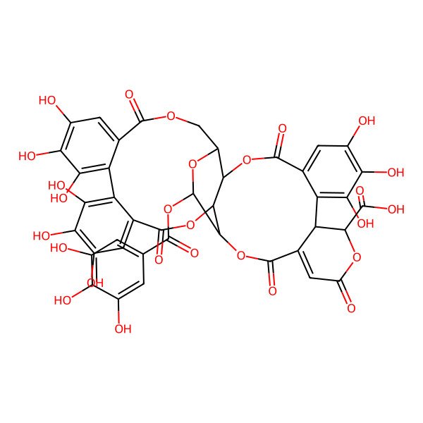 2D Structure of (1R,3S,4R,11S,12R,21R,22S)-14,15,16,27,28,29,32,33,34-nonahydroxy-6,9,19,24,37-pentaoxo-3-(3,4,5-trihydroxybenzoyl)oxy-2,5,10,20,23,38-hexaoxaheptacyclo[19.18.0.04,22.07,12.013,18.025,30.031,36]nonatriaconta-7,13,15,17,25,27,29,31,33,35-decaene-11-carboxylic acid