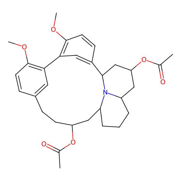 2D Structure of [(1R,14S,16R,20S,22S)-22-acetyloxy-5,8-dimethoxy-24-azapentacyclo[14.7.1.12,6.17,11.020,24]hexacosa-2(26),3,5,7,9,11(25)-hexaen-14-yl] acetate