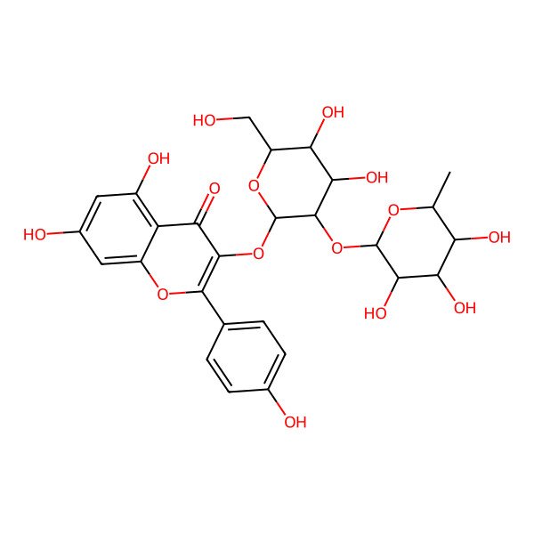2D Structure of 3-[(2S,3R,4S,5S,6R)-4,5-dihydroxy-6-(hydroxymethyl)-3-[(2R,3S,4R,5R,6S)-3,4,5-trihydroxy-6-methyloxan-2-yl]oxyoxan-2-yl]oxy-5,7-dihydroxy-2-(4-hydroxyphenyl)chromen-4-one