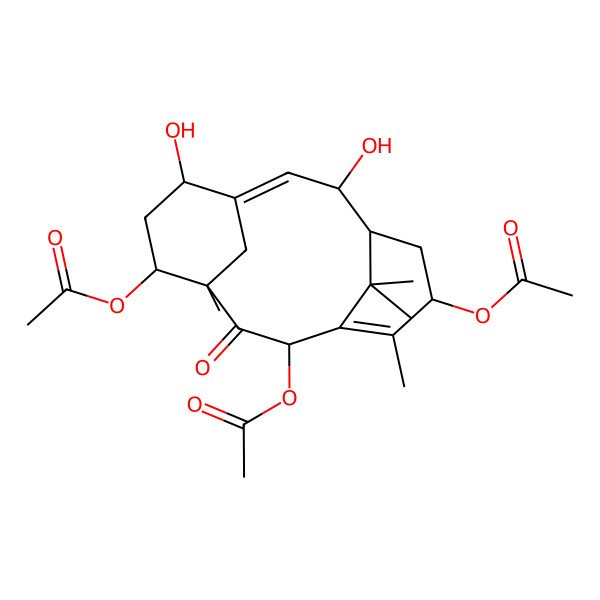 2D Structure of [(1E,3R,4S,6S,9R,11S,12S,14S)-9,12-diacetyloxy-3,14-dihydroxy-7,11,16,16-tetramethyl-10-oxo-6-tricyclo[9.3.1.14,8]hexadeca-1,7-dienyl] acetate