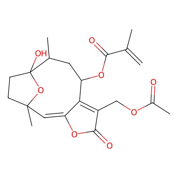 2D Structure of [(1S,2E,8R,10S,11R)-6-(acetyloxymethyl)-11-hydroxy-1,10-dimethyl-5-oxo-4,14-dioxatricyclo[9.2.1.03,7]tetradeca-2,6-dien-8-yl] 2-methylprop-2-enoate
