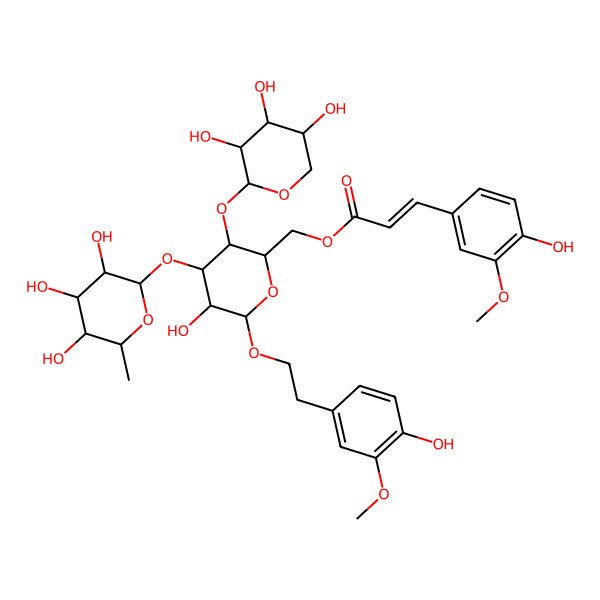 2D Structure of [5-Hydroxy-6-[2-(4-hydroxy-3-methoxyphenyl)ethoxy]-4-(3,4,5-trihydroxy-6-methyloxan-2-yl)oxy-3-(3,4,5-trihydroxyoxan-2-yl)oxyoxan-2-yl]methyl 3-(4-hydroxy-3-methoxyphenyl)prop-2-enoate