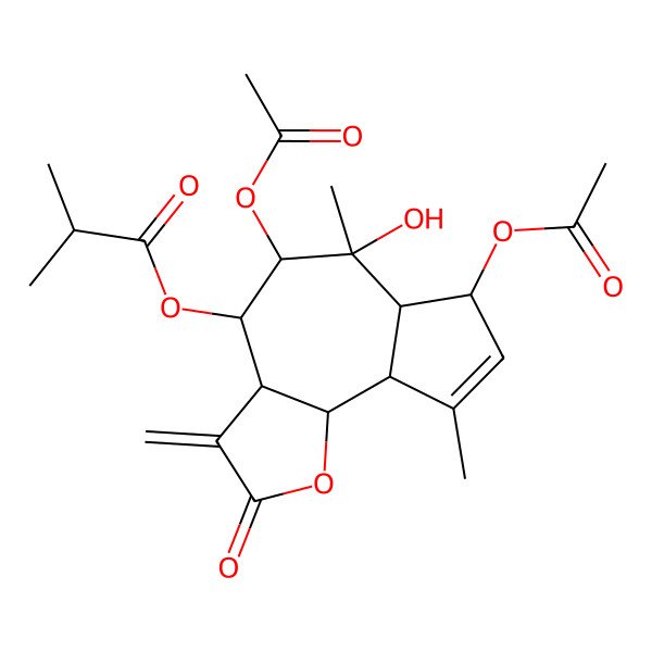 2D Structure of [(3aS,4R,5R,6S,6aS,7R,9aR,9bR)-5,7-diacetyloxy-6-hydroxy-6,9-dimethyl-3-methylidene-2-oxo-4,5,6a,7,9a,9b-hexahydro-3aH-azuleno[4,5-b]furan-4-yl] 2-methylpropanoate