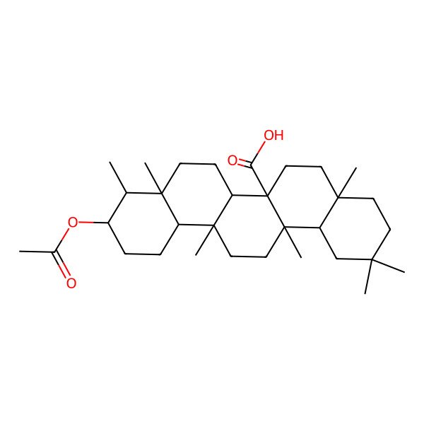 2D Structure of (4aR,6aS,6aS,6bS,8aS,9R,10S,12aS,14aS,14bR)-10-acetyloxy-2,2,4a,6a,8a,9,14a-heptamethyl-1,3,4,5,6,6b,7,8,9,10,11,12,12a,13,14,14b-hexadecahydropicene-6a-carboxylic acid