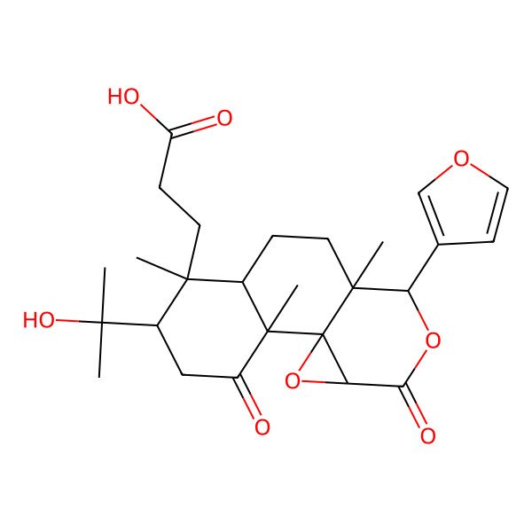 2D Structure of 3-[(1R,2R,5R,6R,7R,10S,11S,14S)-11-(furan-3-yl)-5-(2-hydroxypropan-2-yl)-2,6,10-trimethyl-3,13-dioxo-12,15-dioxatetracyclo[8.5.0.01,14.02,7]pentadecan-6-yl]propanoic acid
