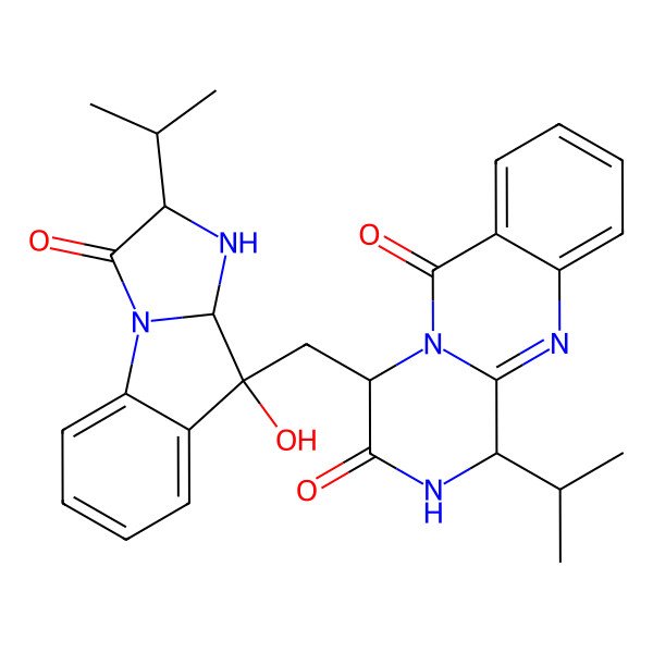2D Structure of 4-[(4-hydroxy-1-oxo-2-propan-2-yl-3,3a-dihydro-2H-imidazo[1,2-a]indol-4-yl)methyl]-1-propan-2-yl-2,4-dihydro-1H-pyrazino[2,1-b]quinazoline-3,6-dione