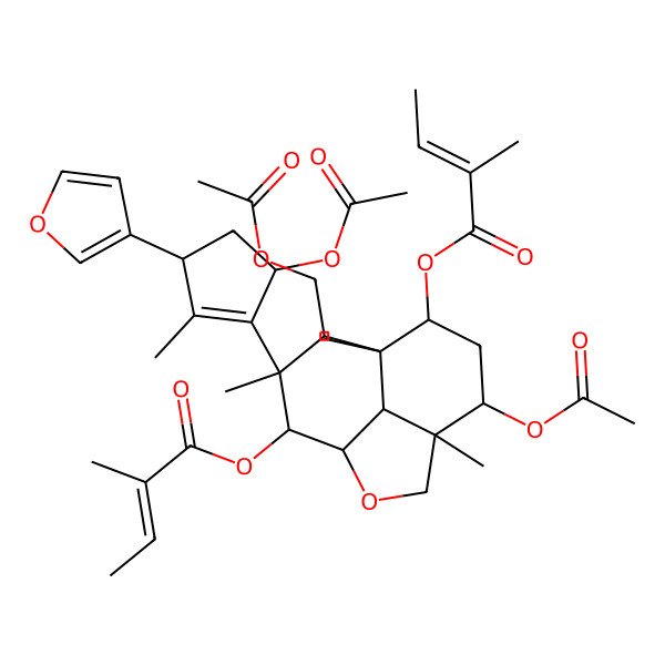 2D Structure of [(4R,8R,9R,10R)-5-acetyloxy-10-[(3R,5S)-5-acetyloxy-3-(furan-3-yl)-2-methylcyclopenten-1-yl]-9-(acetyloxymethyl)-4,8,10-trimethyl-11-[(E)-2-methylbut-2-enoyl]oxy-2-oxatricyclo[6.3.1.04,12]dodecan-7-yl] (E)-2-methylbut-2-enoate