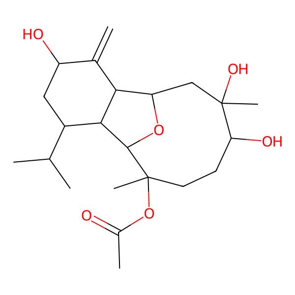2D Structure of [(1R,2R,4S,6R,7R,8R,9R,12S,13S)-4,12,13-trihydroxy-9,13-dimethyl-3-methylidene-6-propan-2-yl-15-oxatricyclo[6.6.1.02,7]pentadecan-9-yl] acetate