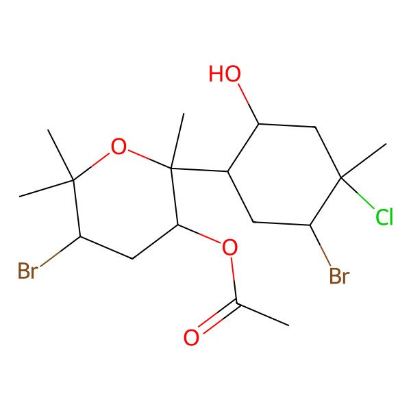 2D Structure of [(2S,3S,5S)-5-bromo-2-[(1S,2R,4R,5R)-5-bromo-4-chloro-2-hydroxy-4-methylcyclohexyl]-2,6,6-trimethyloxan-3-yl] acetate