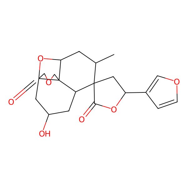 2D Structure of 5'-(Furan-3-yl)-3-hydroxy-7-methylspiro[12,14-dioxatetracyclo[7.4.1.01,10.05,10]tetradecane-6,3'-oxolane]-2',13-dione