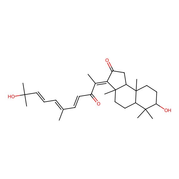 2D Structure of (3Z,3aS,5aR,7S,9aR,9bS)-7-hydroxy-3-[(4E)-10-hydroxy-6,10-dimethyl-3-oxoundeca-4,6,8-trien-2-ylidene]-3a,6,6,9a-tetramethyl-1,4,5,5a,7,8,9,9b-octahydrocyclopenta[a]naphthalen-2-one