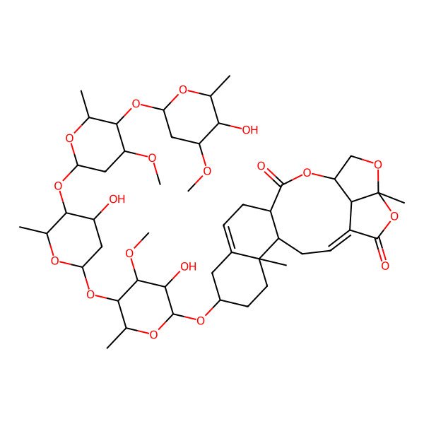 2D Structure of 8-[3-Hydroxy-5-[4-hydroxy-5-[5-(5-hydroxy-4-methoxy-6-methyloxan-2-yl)oxy-4-methoxy-6-methyloxan-2-yl]oxy-6-methyloxan-2-yl]oxy-4-methoxy-6-methyloxan-2-yl]oxy-5,19-dimethyl-15,18,20-trioxapentacyclo[14.5.1.04,13.05,10.019,22]docosa-1,10-diene-14,21-dione