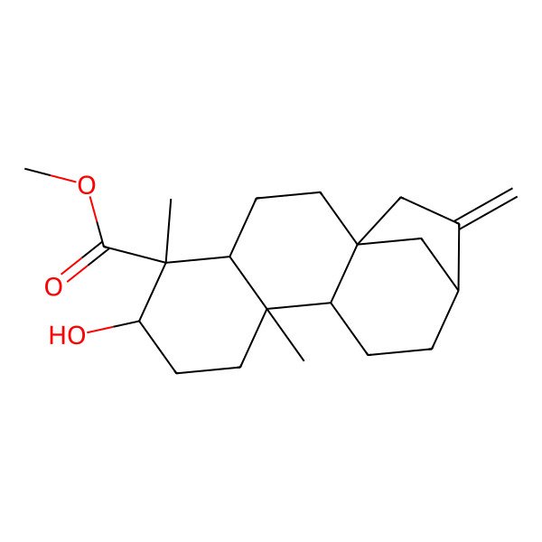 2D Structure of methyl (1S,4S,5S,6R,9S,10R,13R)-6-hydroxy-5,9-dimethyl-14-methylidenetetracyclo[11.2.1.01,10.04,9]hexadecane-5-carboxylate