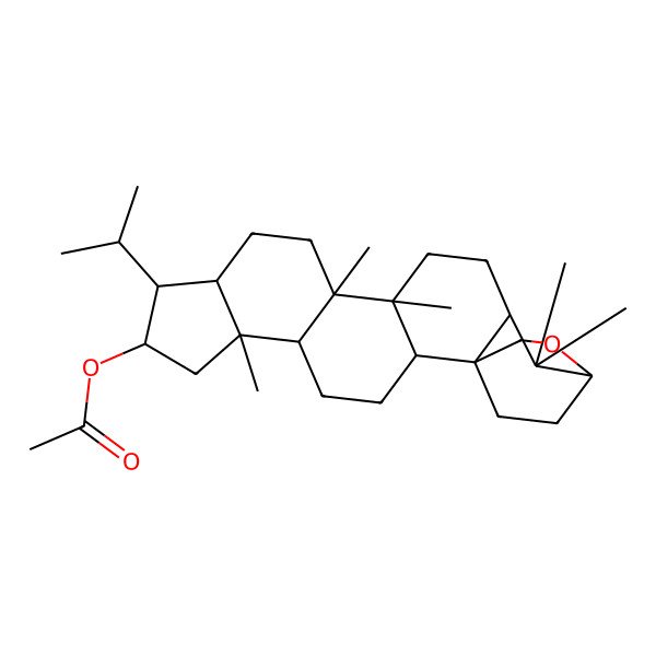 2D Structure of (6,13,14,18,18-Pentamethyl-9-propan-2-yl-20-oxahexacyclo[17.2.2.01,17.02,14.05,13.06,10]tricosan-8-yl) acetate