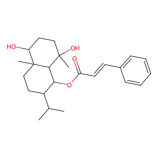 2D Structure of (5,8-Dihydroxy-4a,8-dimethyl-2-propan-2-yl-1,2,3,4,5,6,7,8a-octahydronaphthalen-1-yl) 3-phenylprop-2-enoate