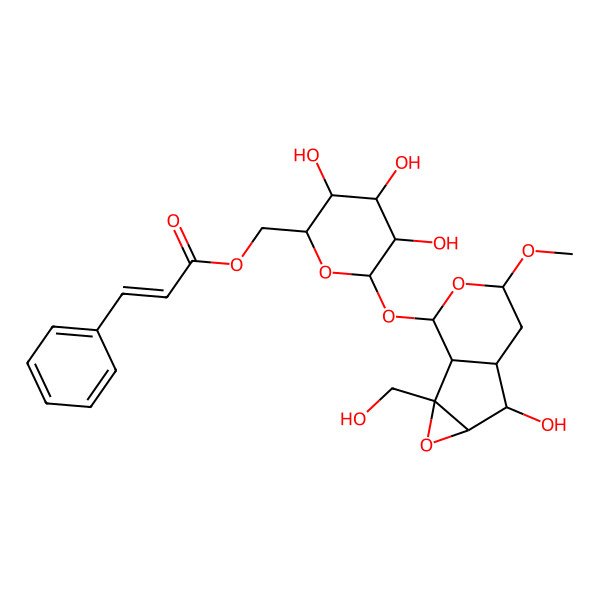 2D Structure of [3,4,5-Trihydroxy-6-[[5-hydroxy-2-(hydroxymethyl)-8-methoxy-3,9-dioxatricyclo[4.4.0.02,4]decan-10-yl]oxy]oxan-2-yl]methyl 3-phenylprop-2-enoate