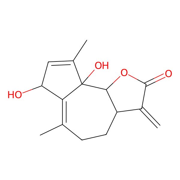 2D Structure of (3aS,7S,9aR,9bS)-7,9a-dihydroxy-6,9-dimethyl-3-methylidene-4,5,7,9b-tetrahydro-3aH-azuleno[4,5-b]furan-2-one