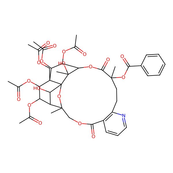 2D Structure of [(1R,3R,15S,18R,19R,20S,21S,22R,23R,24R,25R,26S)-19,20,22,23-tetraacetyloxy-21-(acetyloxymethyl)-25,26-dihydroxy-3,15,26-trimethyl-6,16-dioxo-2,5,17-trioxa-11-azapentacyclo[16.7.1.01,21.03,24.07,12]hexacosa-7(12),8,10-trien-15-yl] benzoate