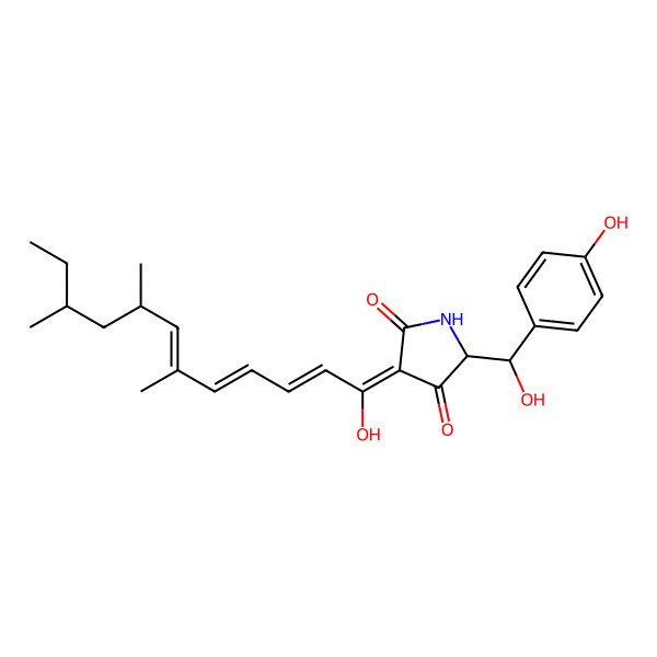 2D Structure of 5-[Hydroxy-(4-hydroxyphenyl)methyl]-3-(1-hydroxy-6,8,10-trimethyldodeca-2,4,6-trienylidene)pyrrolidine-2,4-dione