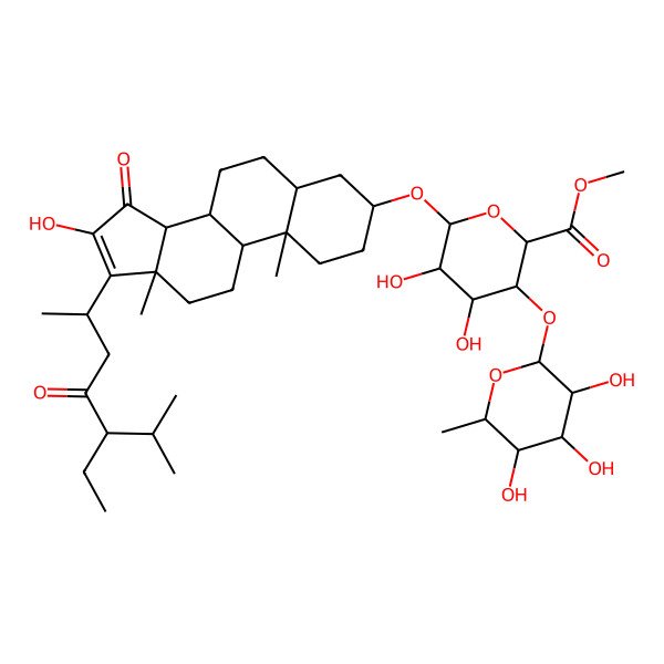 2D Structure of Methyl 6-[[17-(5-ethyl-6-methyl-4-oxoheptan-2-yl)-16-hydroxy-10,13-dimethyl-15-oxo-1,2,3,4,5,6,7,8,9,11,12,14-dodecahydrocyclopenta[a]phenanthren-3-yl]oxy]-4,5-dihydroxy-3-(3,4,5-trihydroxy-6-methyloxan-2-yl)oxyoxane-2-carboxylate