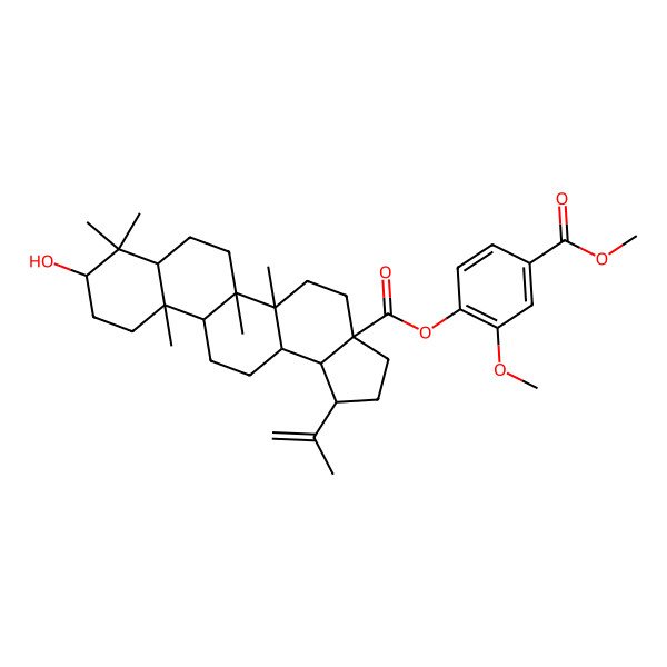 2D Structure of (2-Methoxy-4-methoxycarbonylphenyl) 9-hydroxy-5a,5b,8,8,11a-pentamethyl-1-prop-1-en-2-yl-1,2,3,4,5,6,7,7a,9,10,11,11b,12,13,13a,13b-hexadecahydrocyclopenta[a]chrysene-3a-carboxylate