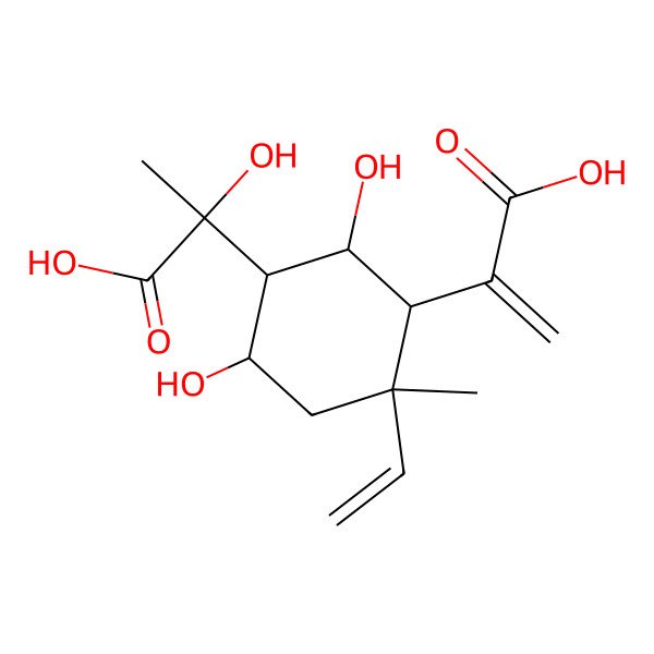 2D Structure of (2S)-2-[(1R,2R,3R,4S,6S)-3-(1-carboxyethenyl)-4-ethenyl-2,6-dihydroxy-4-methylcyclohexyl]-2-hydroxypropanoic acid