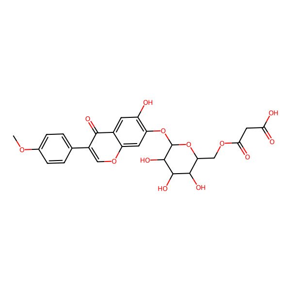 2D Structure of 3-oxo-3-[[(2R,3S,4S,5R,6S)-3,4,5-trihydroxy-6-[6-hydroxy-3-(4-methoxyphenyl)-4-oxochromen-7-yl]oxyoxan-2-yl]methoxy]propanoic acid