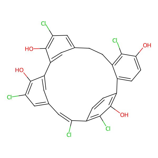 2D Structure of 6,12,17,21,23-Pentachloropentacyclo[20.2.2.110,14.115,19.02,7]octacosa-1(24),2(7),3,5,10(28),11,13,15,17,19(27),20,22,25-tridecaene-5,13,16,24-tetrol