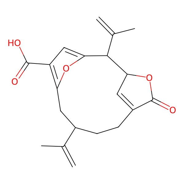 2D Structure of 5-Oxo-2,9-bis(prop-1-en-2-yl)-4,14-dioxatricyclo[9.2.1.13,6]pentadeca-1(13),6(15),11-triene-12-carboxylic acid