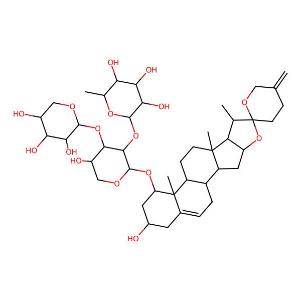 2D Structure of 2-[5-Hydroxy-2-(16-hydroxy-7,9,13-trimethyl-5'-methylidenespiro[5-oxapentacyclo[10.8.0.02,9.04,8.013,18]icos-18-ene-6,2'-oxane]-14-yl)oxy-4-(3,4,5-trihydroxyoxan-2-yl)oxyoxan-3-yl]oxy-6-methyloxane-3,4,5-triol