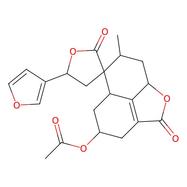2D Structure of [5'-(Furan-3-yl)-10-methyl-2',3-dioxospiro[2-oxatricyclo[6.3.1.04,12]dodec-4(12)-ene-9,3'-oxolane]-6-yl] acetate