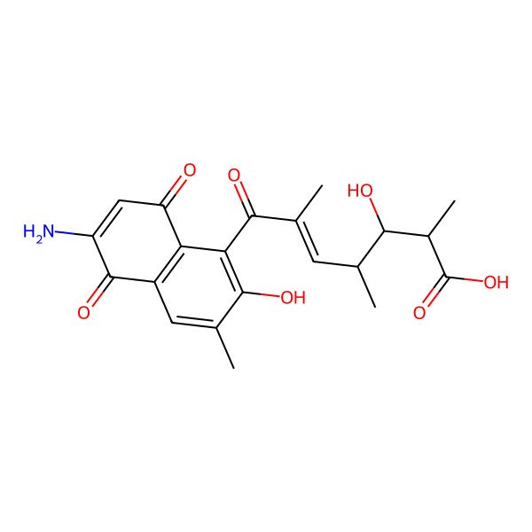 2D Structure of 7-(6-Amino-2-hydroxy-3-methyl-5,8-dioxonaphthalen-1-yl)-3-hydroxy-2,4,6-trimethyl-7-oxohept-5-enoic acid