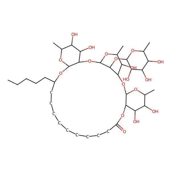 2D Structure of 6,7,25,26,32-Pentahydroxy-5,24,31-trimethyl-20-pentyl-33-(3,4,5-trihydroxy-6-methyloxan-2-yl)oxy-2,4,9,21,23,28,30-heptaoxatetracyclo[27.3.1.03,8.022,27]tritriacontan-10-one