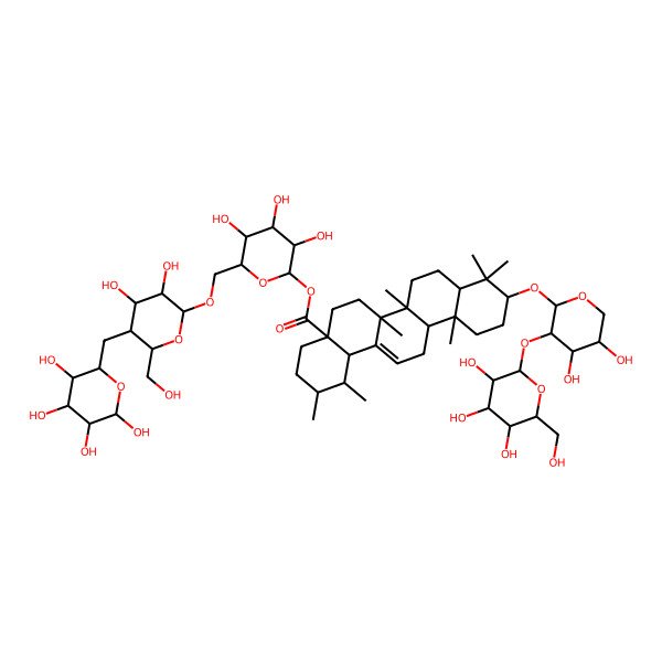 2D Structure of [(2S,3R,4S,5S,6R)-6-[[(2R,3R,4S,5S,6S)-3,4-dihydroxy-6-(hydroxymethyl)-5-[[(2S,3S,4S,5R,6R)-3,4,5,6-tetrahydroxyoxan-2-yl]methyl]oxan-2-yl]oxymethyl]-3,4,5-trihydroxyoxan-2-yl] (1S,2R,4aS,6aR,6aS,6bR,8aR,10S,12aR,14bS)-10-[(2S,3R,4S,5S)-4,5-dihydroxy-3-[(2S,3R,4S,5R,6R)-3,4,5-trihydroxy-6-(hydroxymethyl)oxan-2-yl]oxyoxan-2-yl]oxy-1,2,6a,6b,9,9,12a-heptamethyl-2,3,4,5,6,6a,7,8,8a,10,11,12,13,14b-tetradecahydro-1H-picene-4a-carboxylate