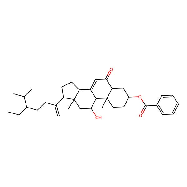 2D Structure of [(3S,5S,9R,10R,11R,13R,14R,17R)-17-[(5R)-5-ethyl-6-methylhept-1-en-2-yl]-11-hydroxy-10,13-dimethyl-6-oxo-1,2,3,4,5,9,11,12,14,15,16,17-dodecahydrocyclopenta[a]phenanthren-3-yl] benzoate